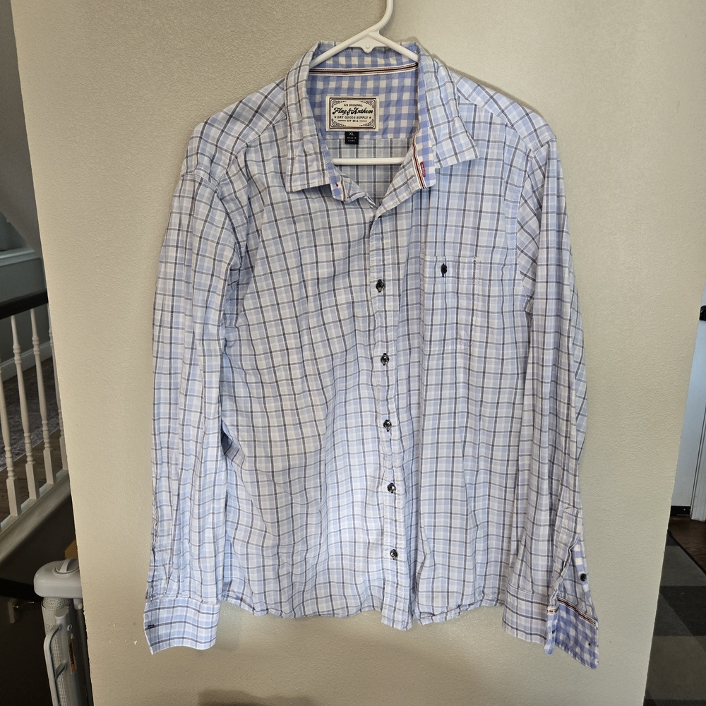 Casual Blue Plaid Button-Down Shirt